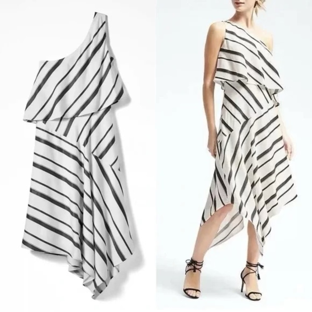 NWT Banana Republic Asymmetric One Shoulder Stripe Dress Size 0